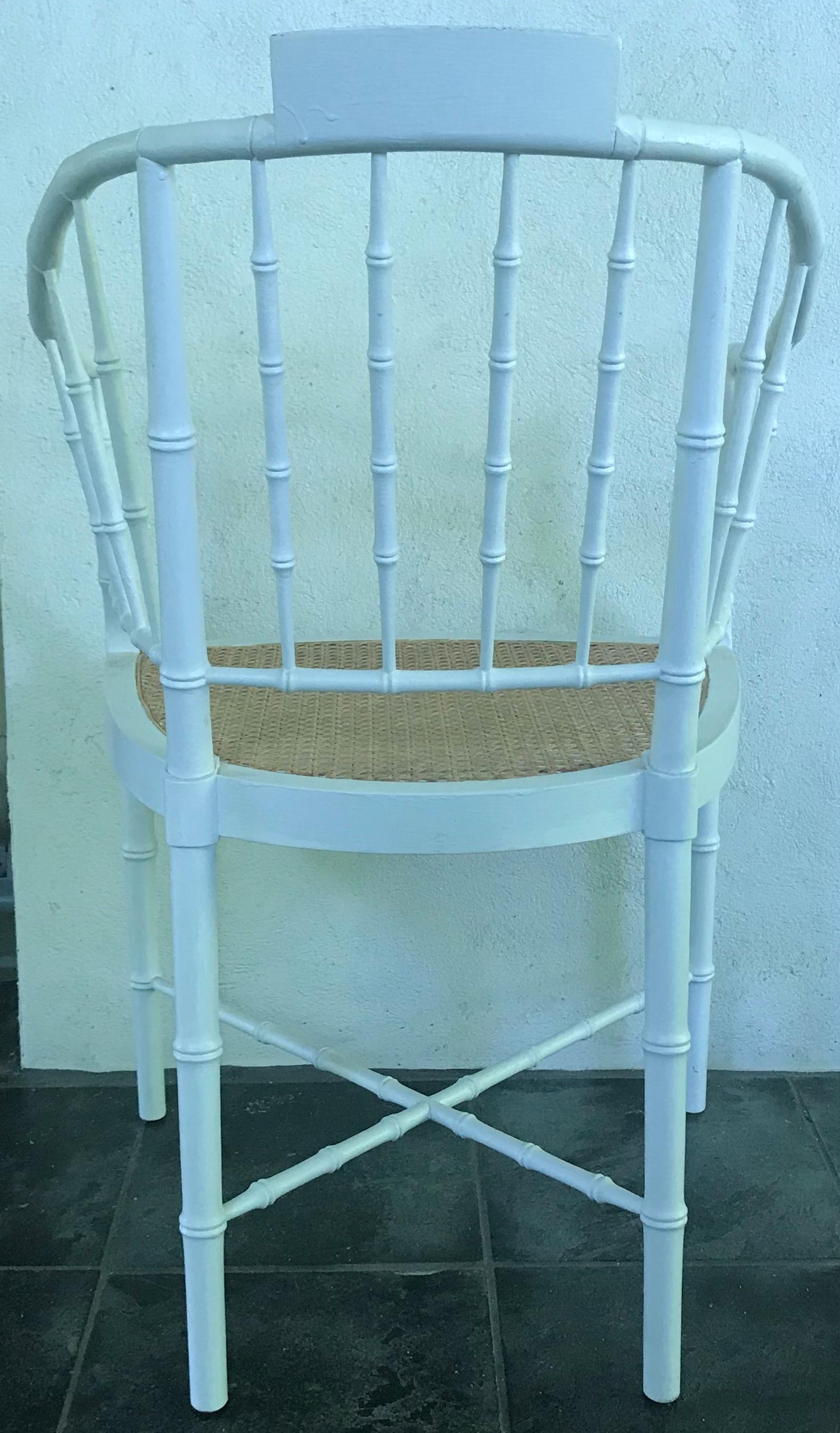 White Painted Faux Bamboo Armchair In Good Condition In New York, NY