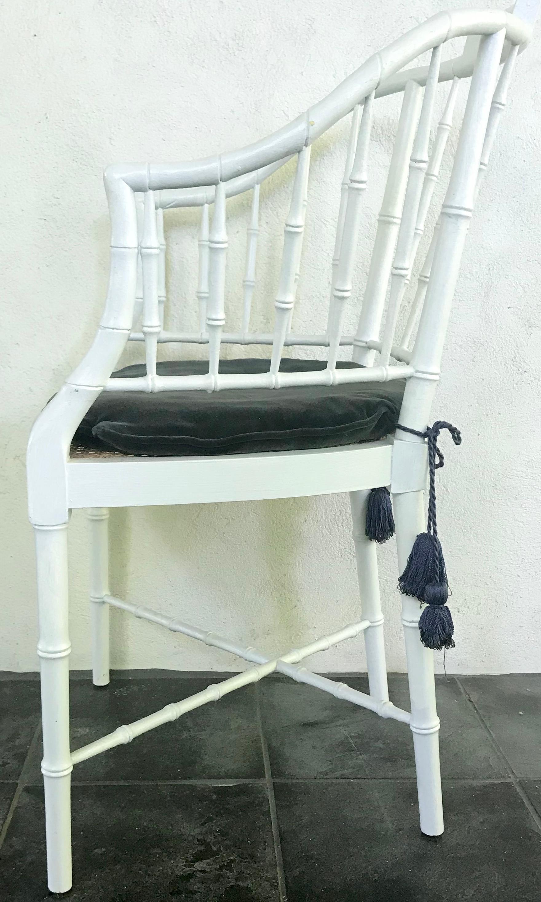 20th Century White Painted Faux Bamboo Armchair