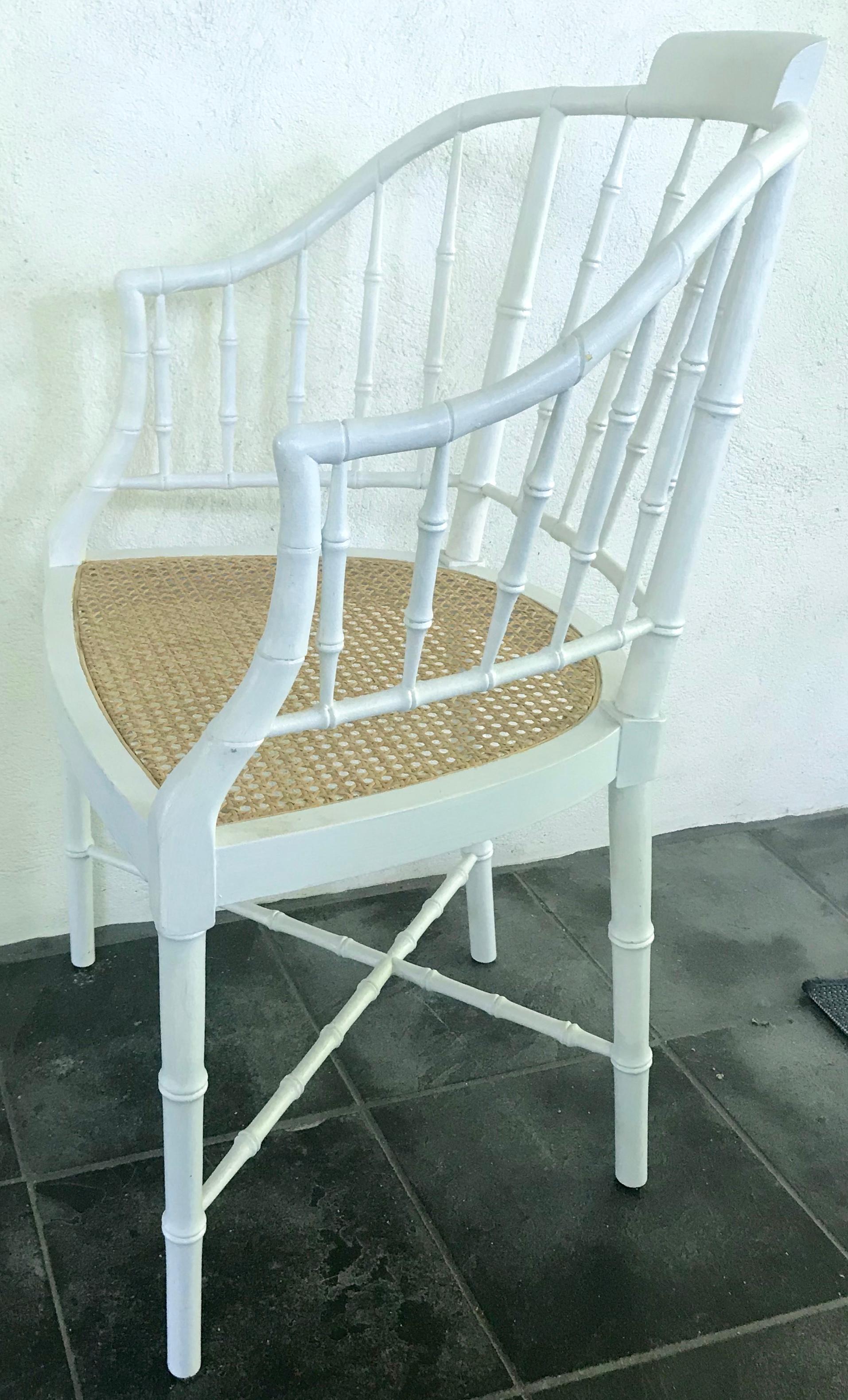 Wood White Painted Faux Bamboo Armchair