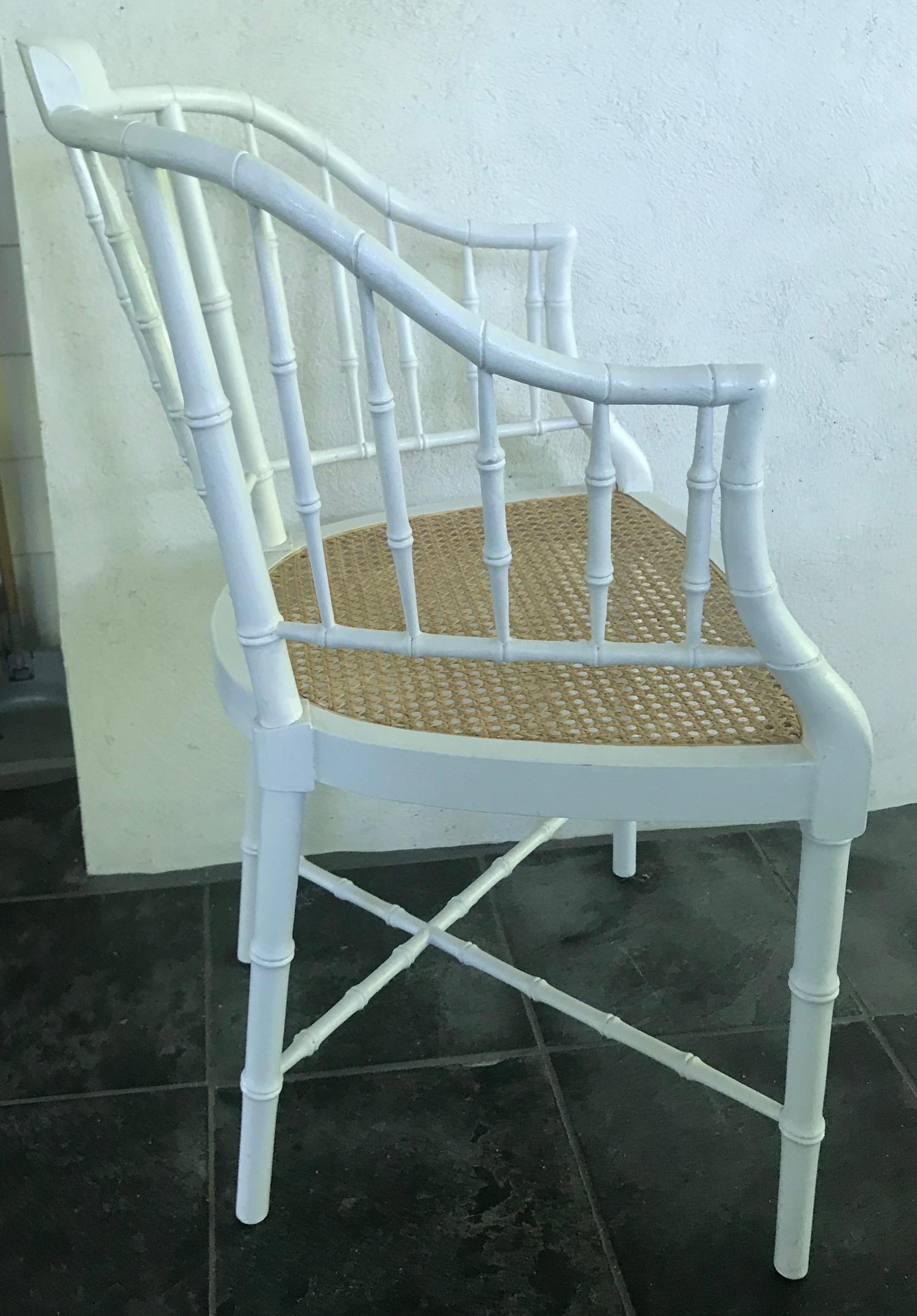 White Painted Faux Bamboo Armchair 1