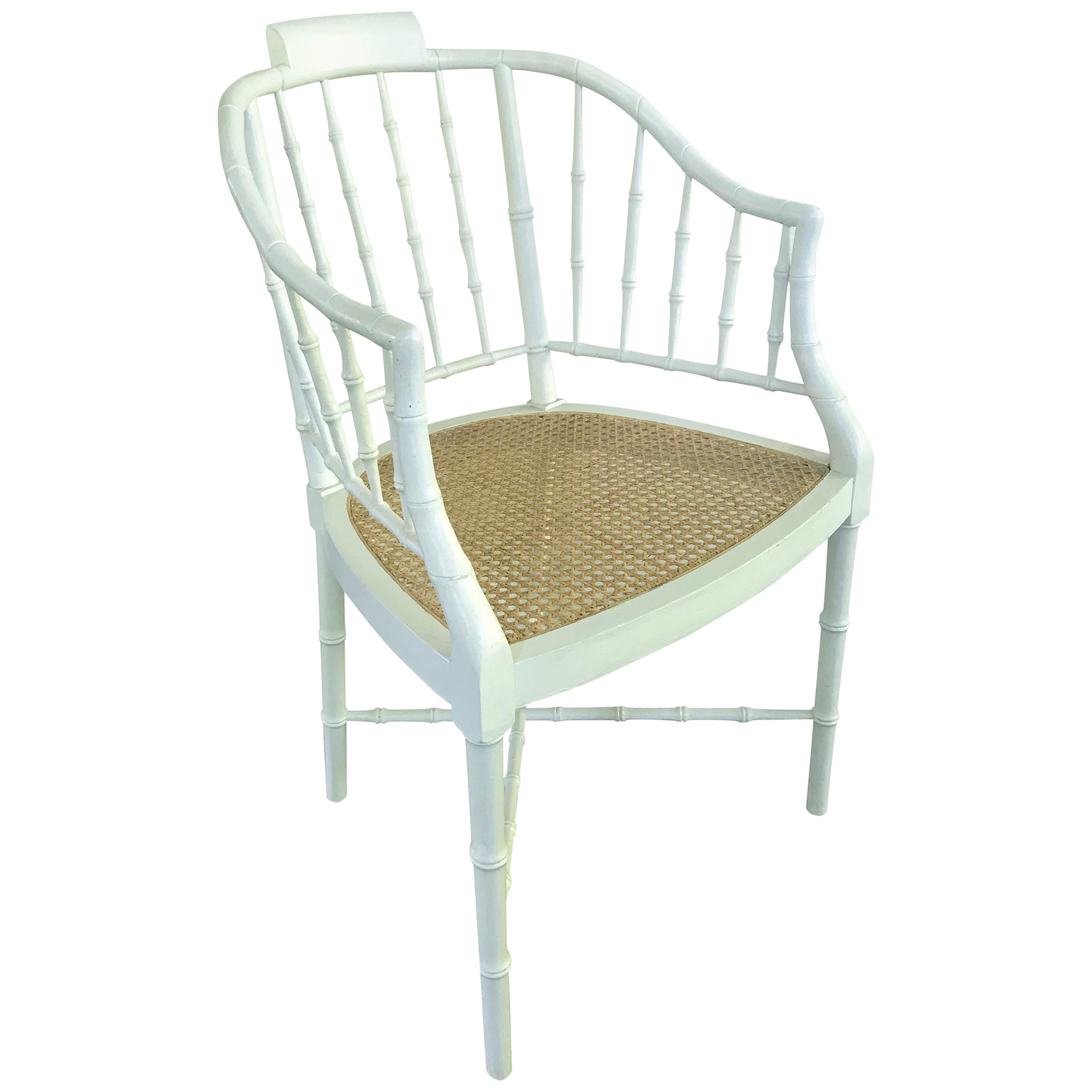 White Painted Faux Bamboo Armchair