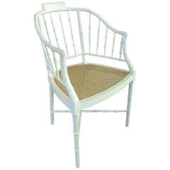 Vintage White Painted Faux Bamboo Armchair