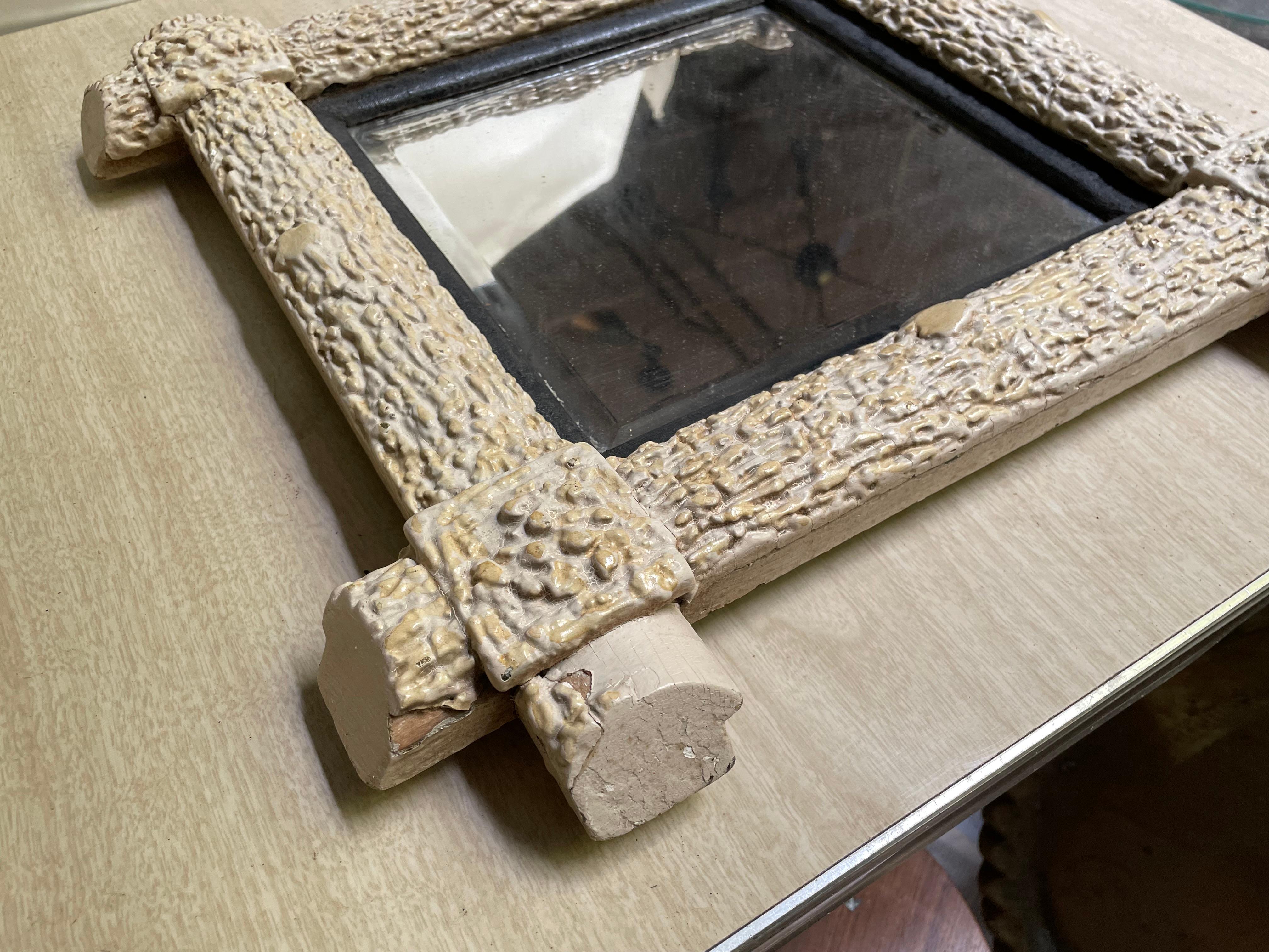 Miroir mural rustique à coins croisés en Faux Bois peint en blanc 18 en vente 11