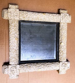 White Painted Faux Bois Rustic Crossed Corner 18" Wall Mirror