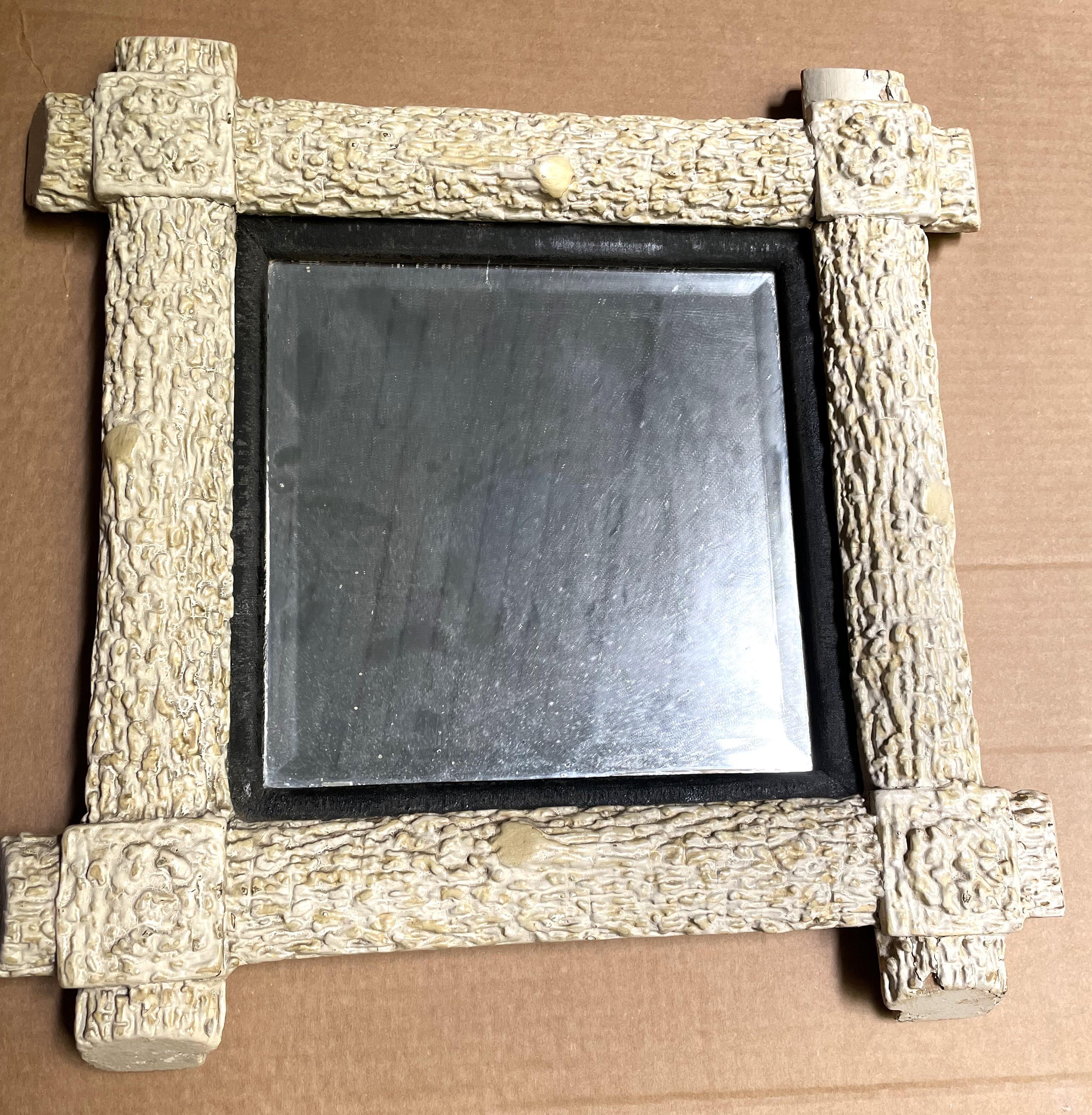 Moulé Miroir mural rustique à coins croisés en Faux Bois peint en blanc 18 en vente