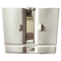 Antique White Painted First Aid Wall-Hung Apothecary Medicine Cabinet