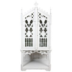 Antique White Painted Gothic Revival Style Cabinet