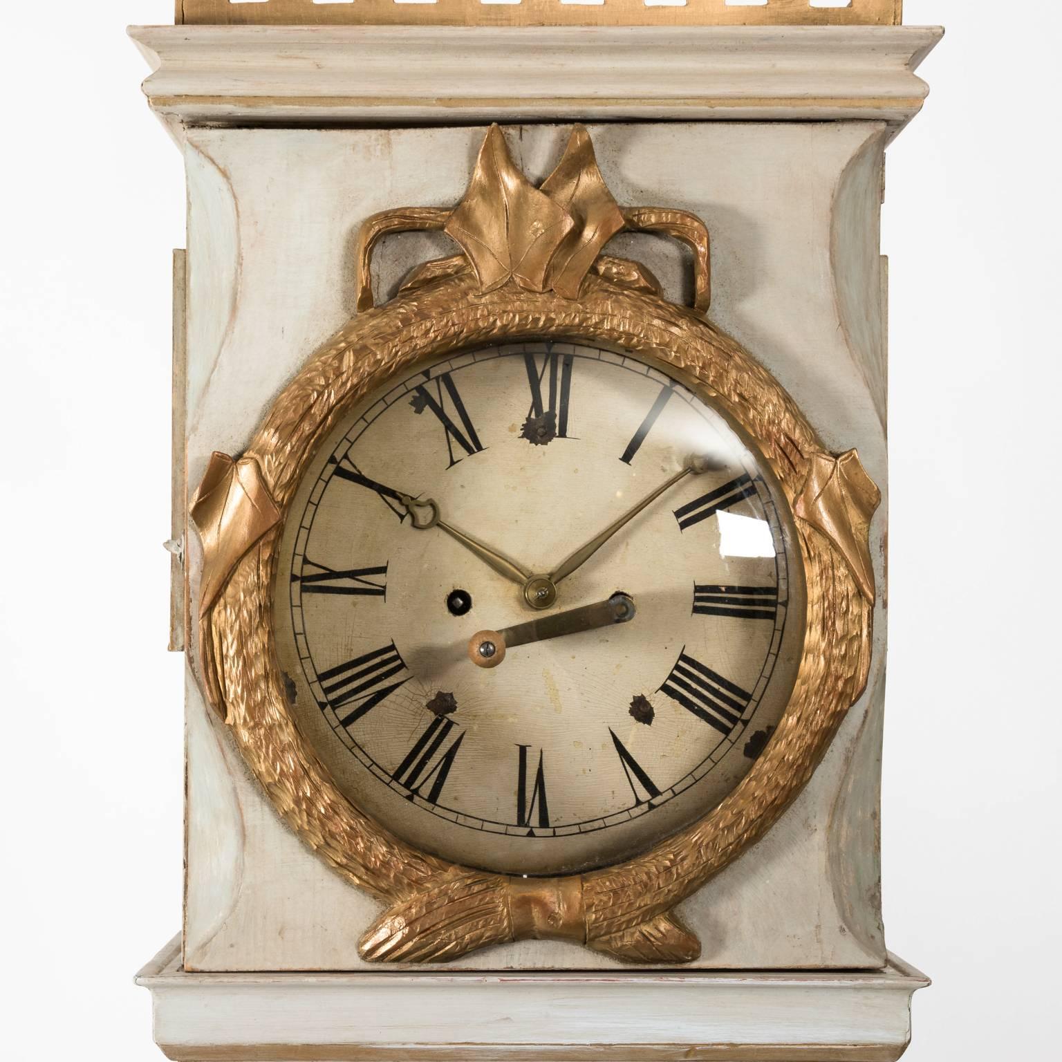 Gustavian White Painted Grandmother Clock For Sale