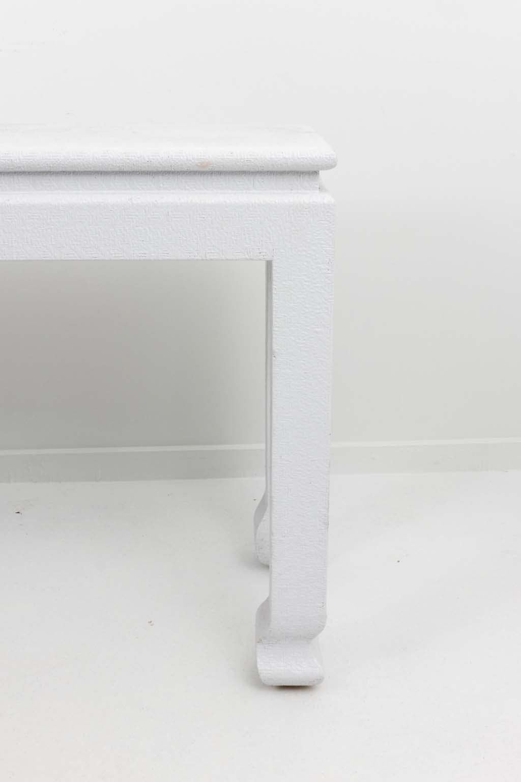 Mid-Century Modern White Painted Grass Cloth Console Table For Sale