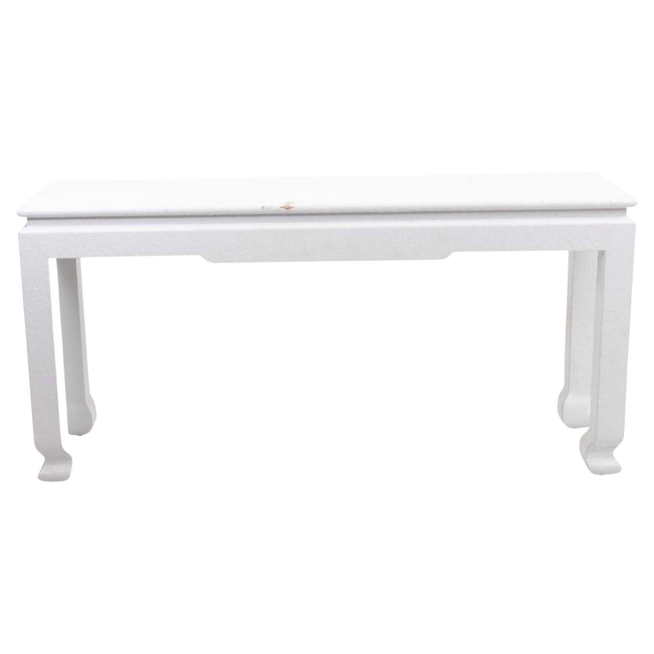 Grasscloth White Painted Grass Cloth Console Table For Sale