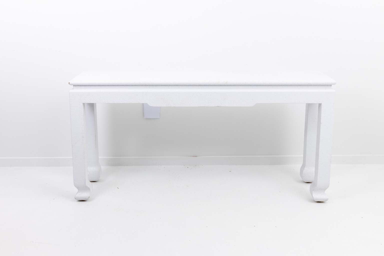 White Painted Grass Cloth Console Table For Sale