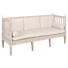 Antique White Painted Gustavian Bench Settee, Sweden circa 1820-40