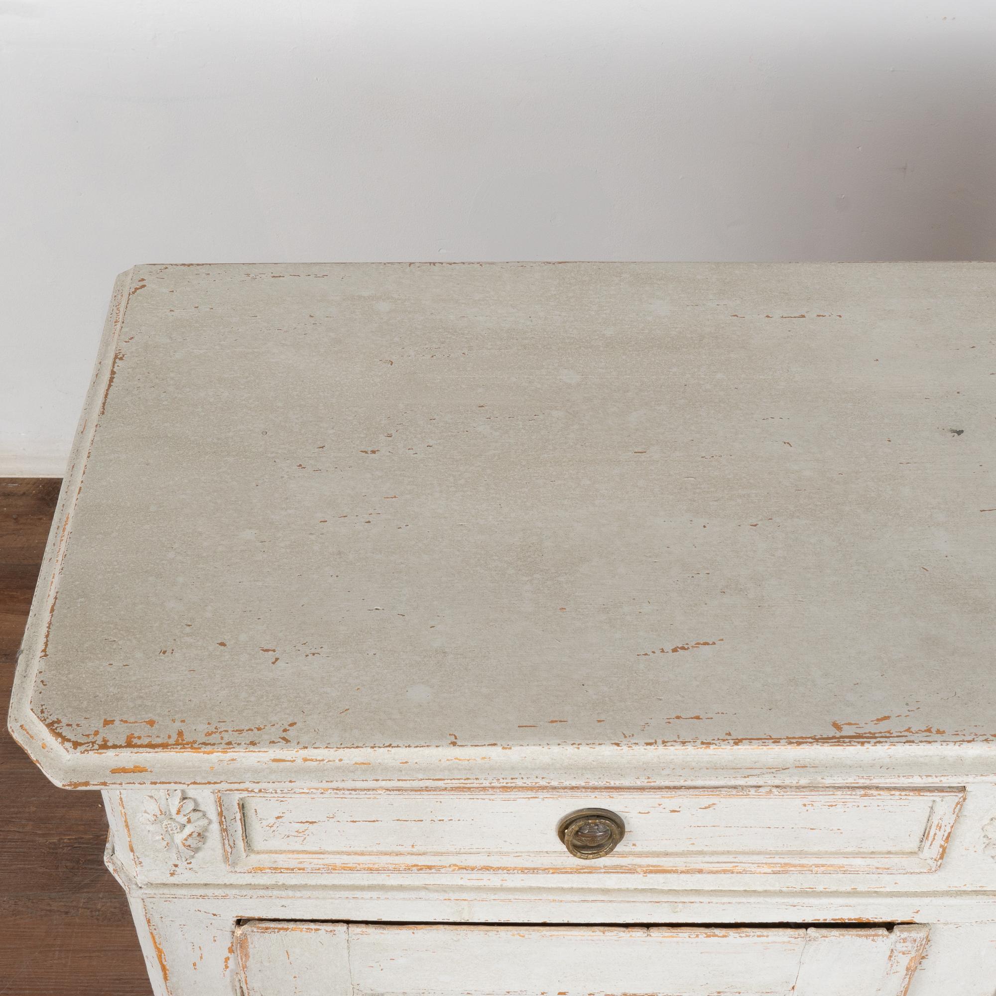 Brass White Painted Gustavian Sideboard Buffet, Sweden circa 1840