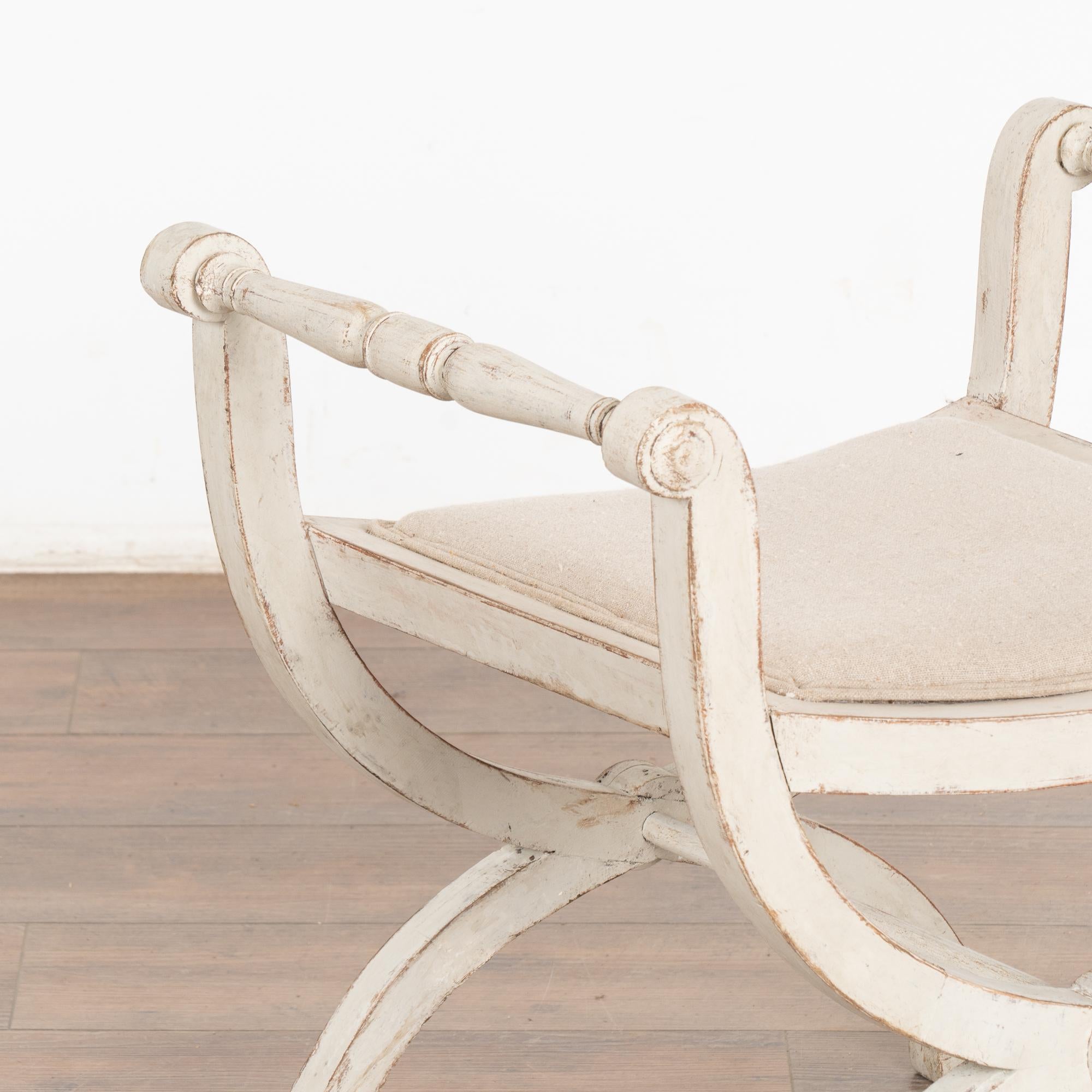 Linen White Painted Gustavian Stool, Sweden circa 1820-40 For Sale