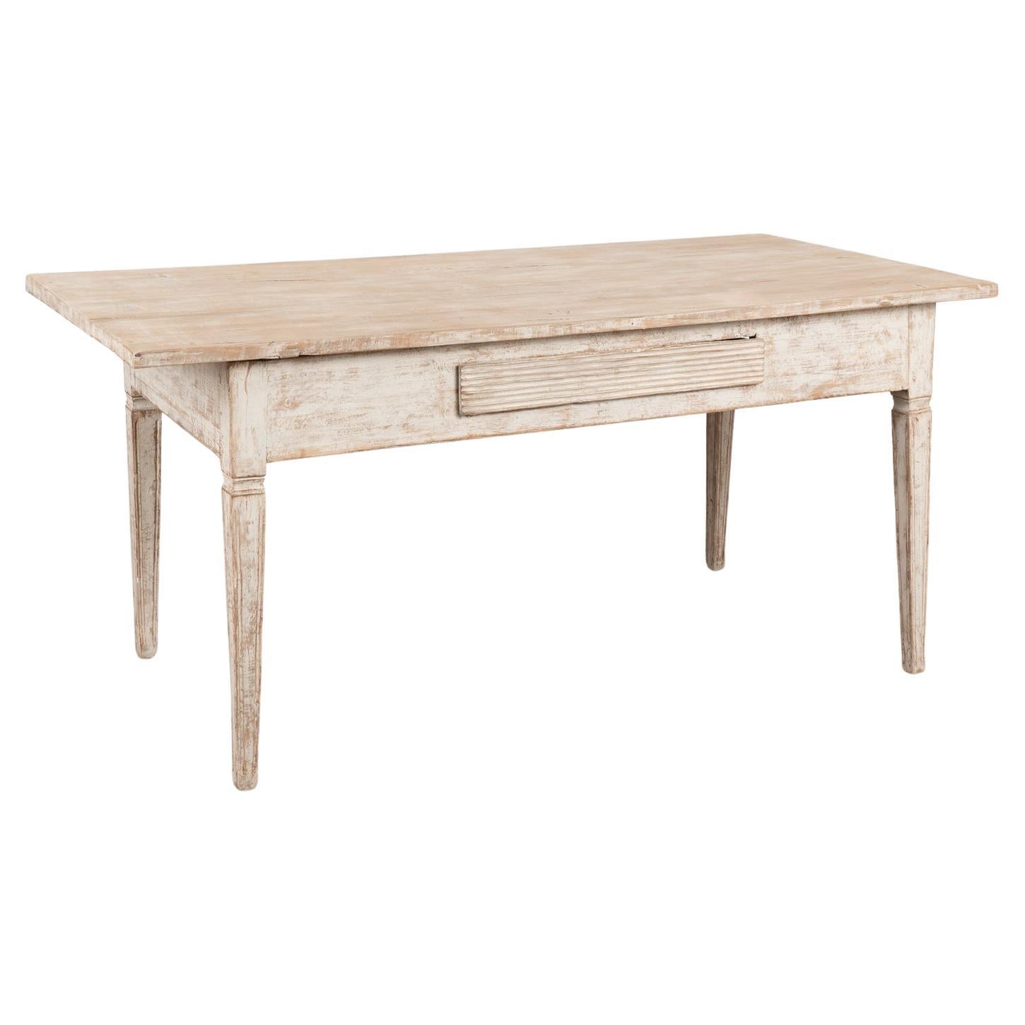 White Painted Gustavian Style Table Writing Desk With One Drawer, circa 1860-80 For Sale