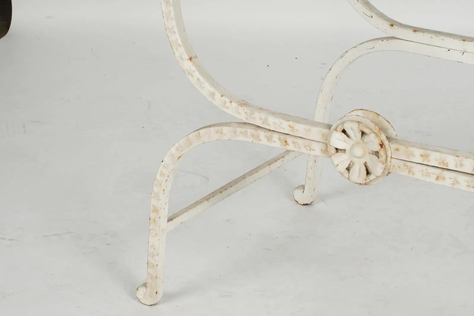 20th Century White Painted Iron and Brass Curule Chair Frame For Sale
