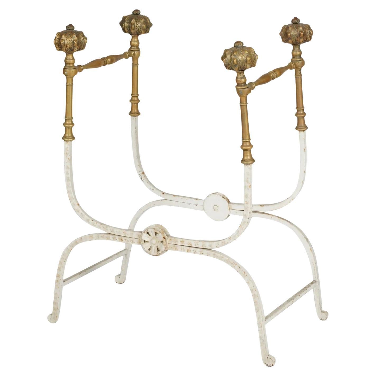 White Painted Iron and Brass Curule Chair Frame For Sale
