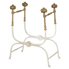 White Painted Iron and Brass Curule Chair Frame