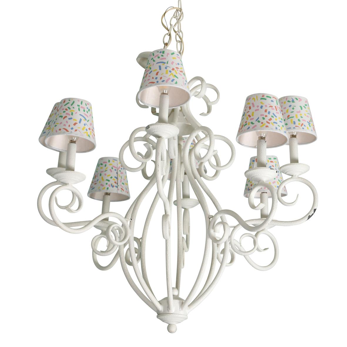 White Painted Iron Eight Light Chandelier In Good Condition For Sale In Locust Valley, NY