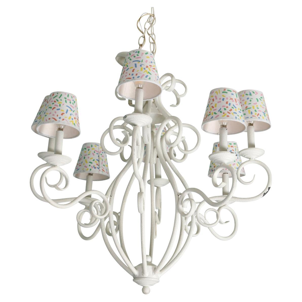 White Painted Iron Eight Light Chandelier For Sale