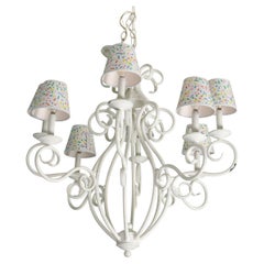 Vintage White Painted Iron Eight Light Chandelier