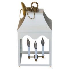 White Painted Metal Lantern with Glass Panels and Pagoda Top, USA Wired