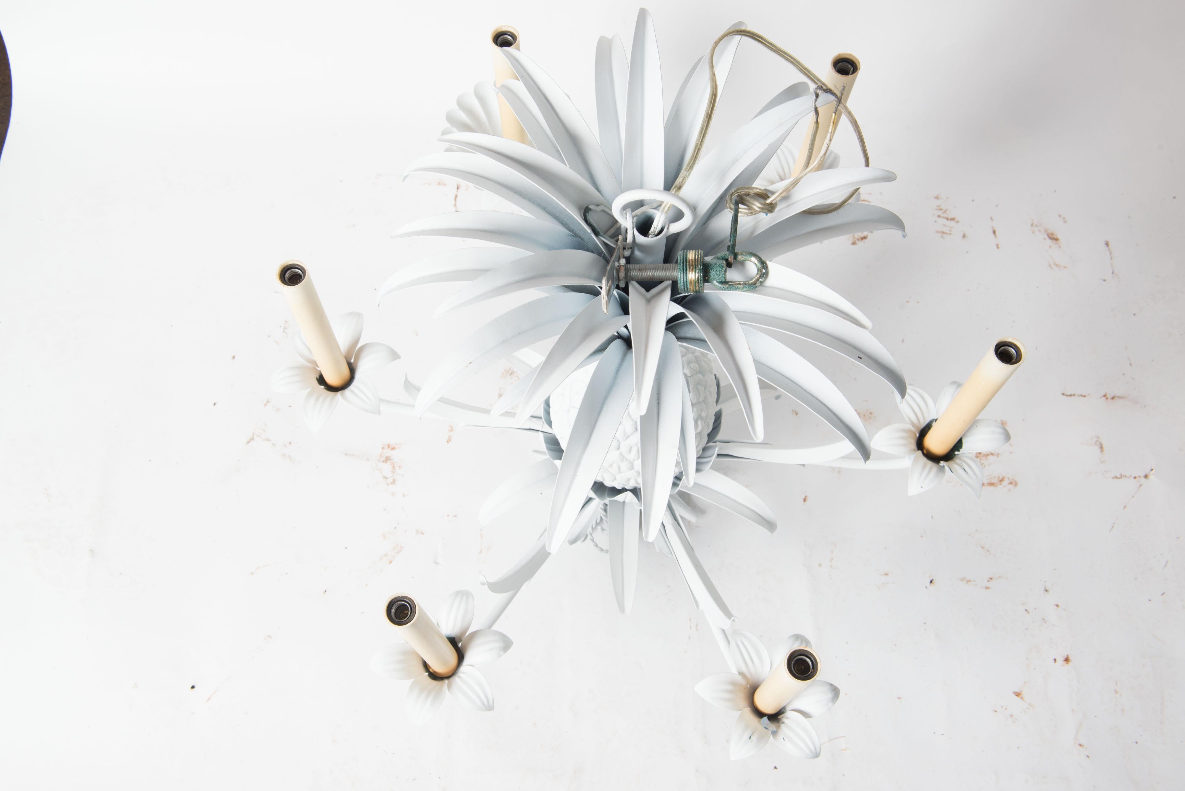 Mid-20th Century White Painted Metal Pineapple Chandelier For Sale
