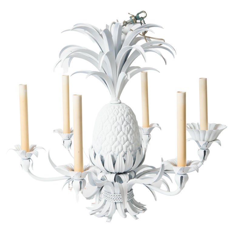 White Painted Metal Pineapple Chandelier For Sale