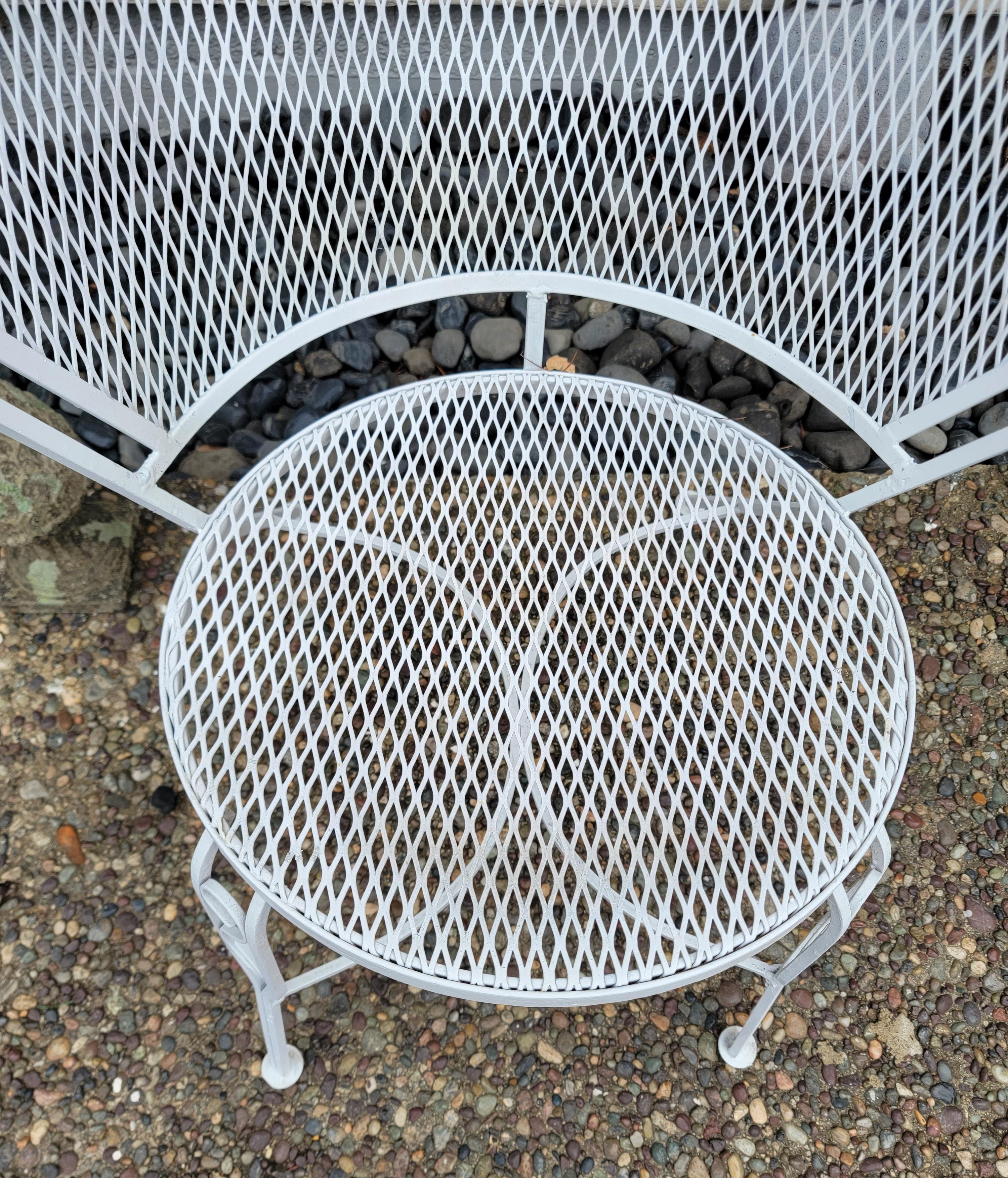 French White Painted Metal Table & 2 Chairs For Sale