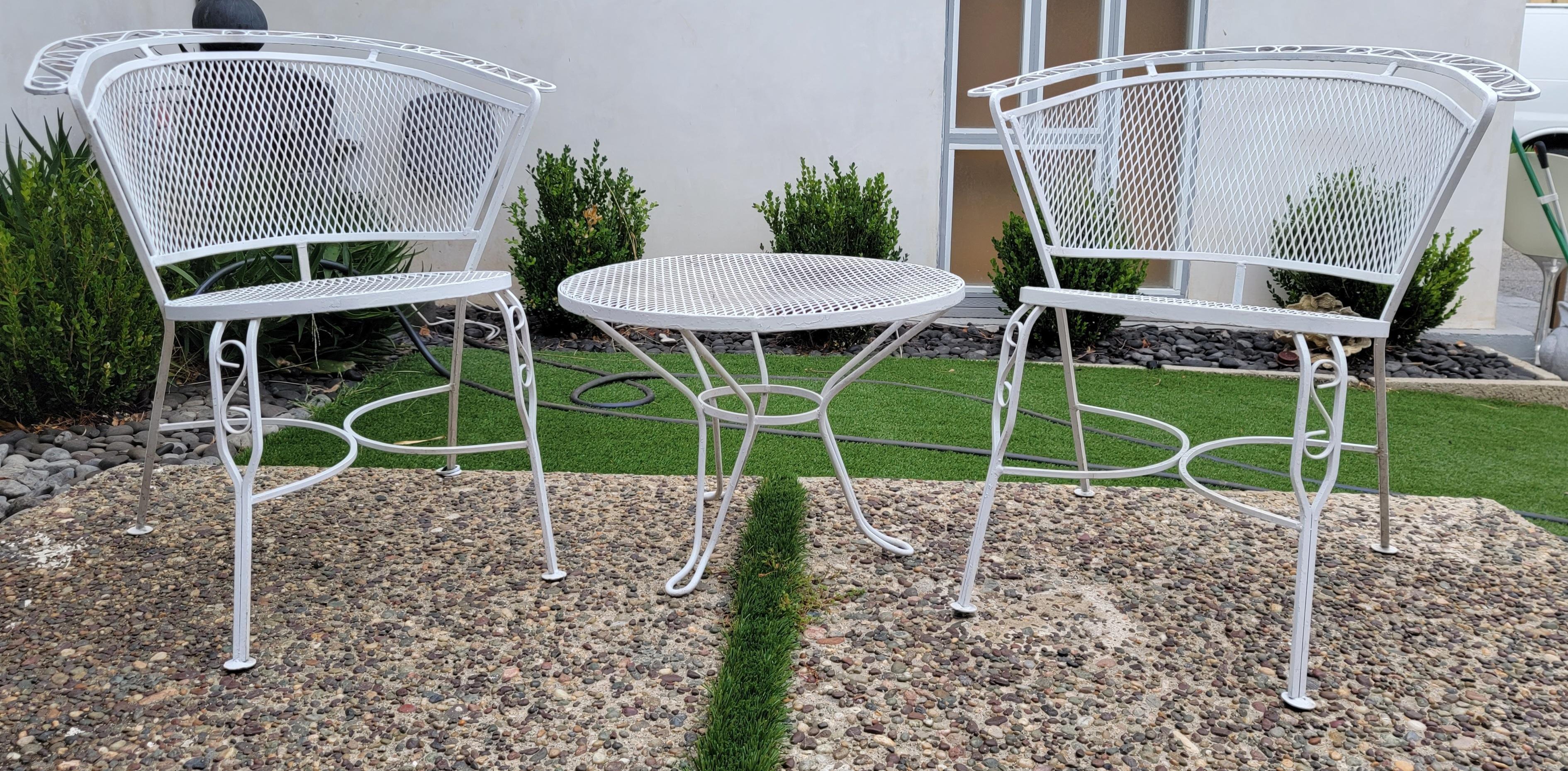 White Painted Metal Table & 2 Chairs For Sale 2