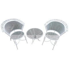 White Painted Metal Table & 2 Chairs