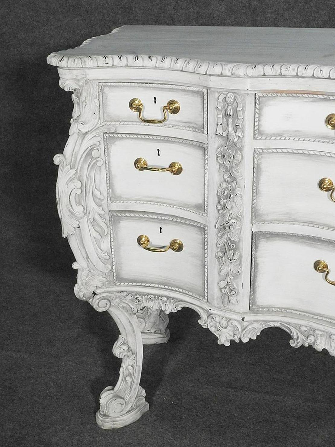 White Painted Pair of French Louis XV Style Sideboards Buffets Servers C1960 4
