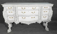 White Painted Pair of French Louis XV Style Sideboards Buffets Servers C1960