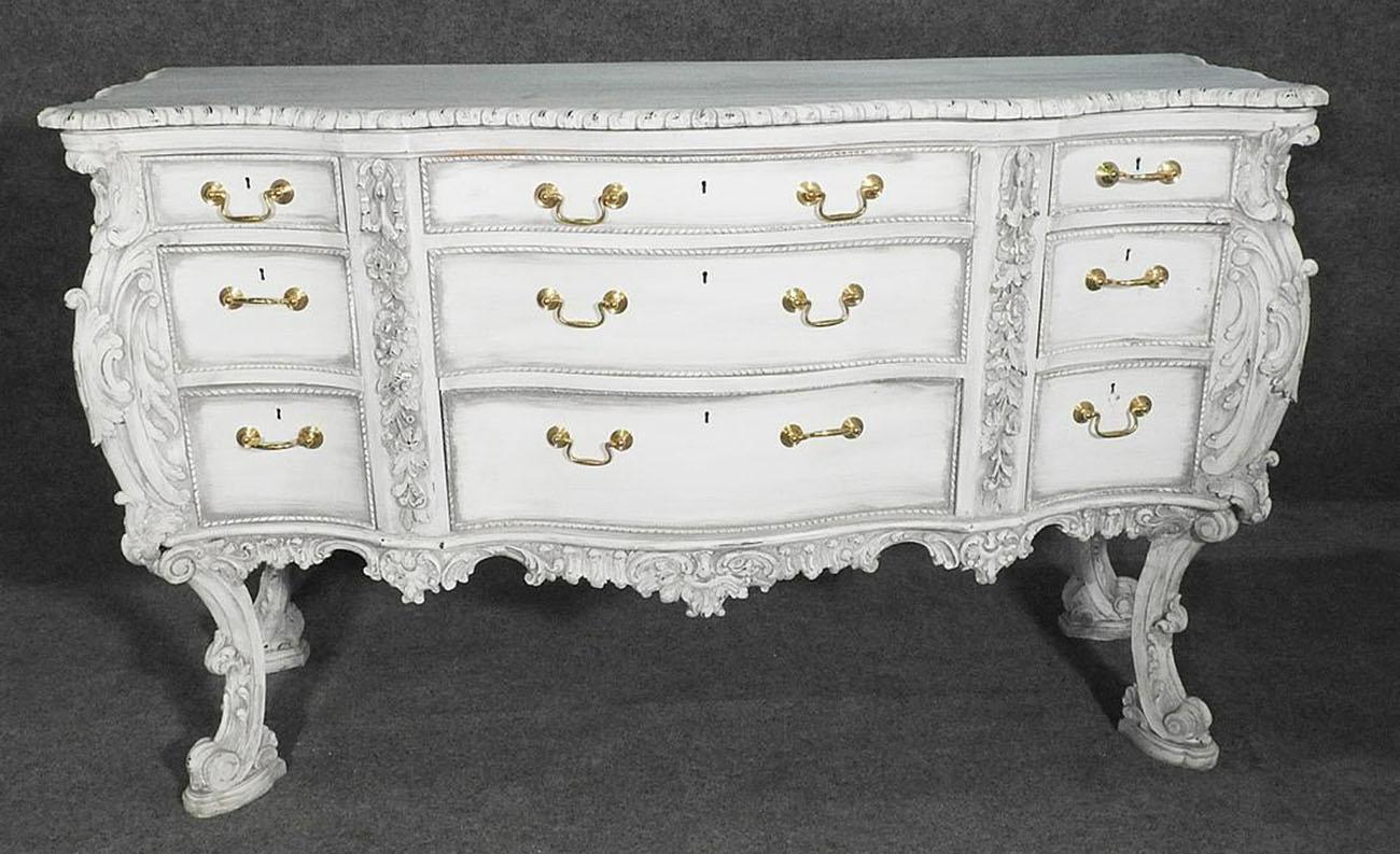 White Painted Pair of French Louis XV Style Sideboards Buffets Servers C1960 2