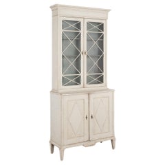 White Painted Pine Bookcase Display Cabinet, Sweden circa 1840-60