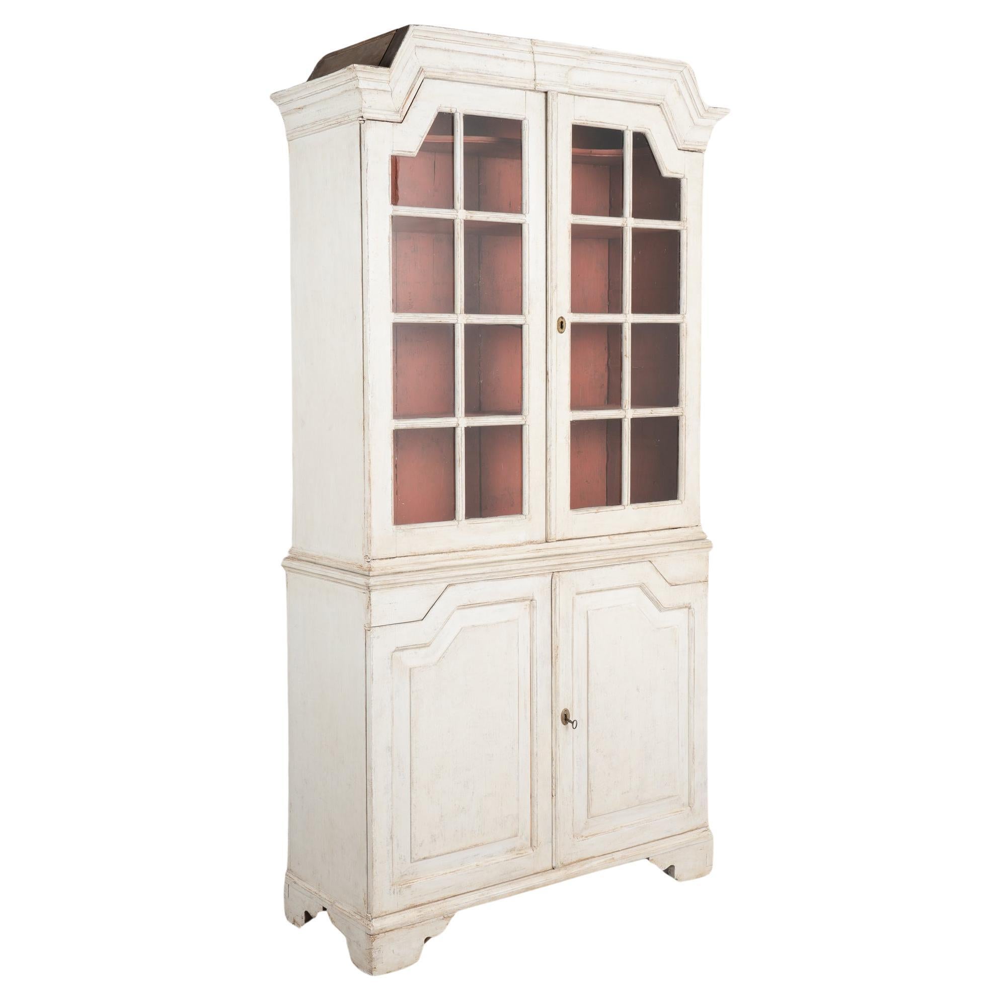 White Painted Pine Cabinet Cupboard, Sweden 1820-40 For Sale