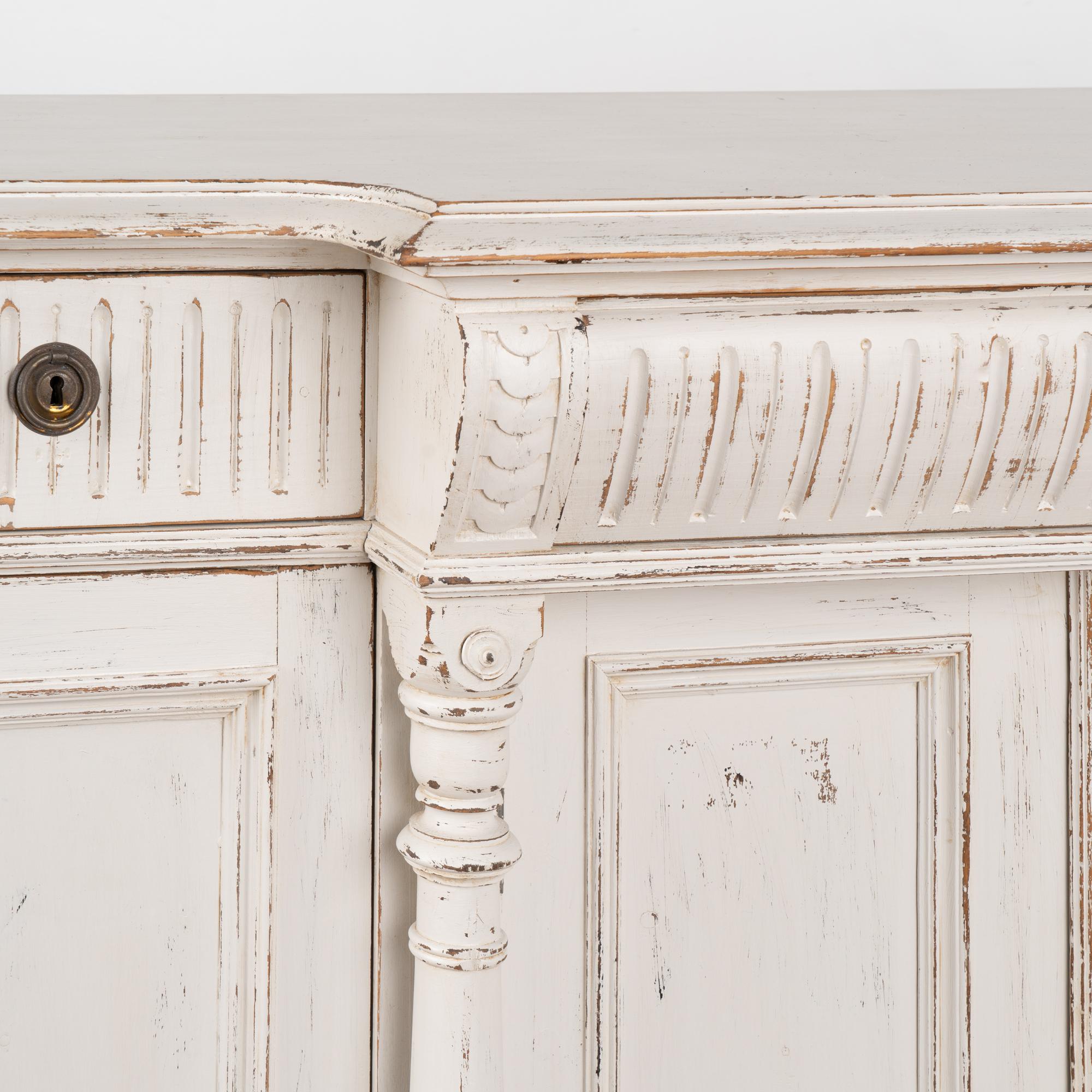 Brass White Painted Pine Sideboard Buffet, Sweden circa 1880 For Sale