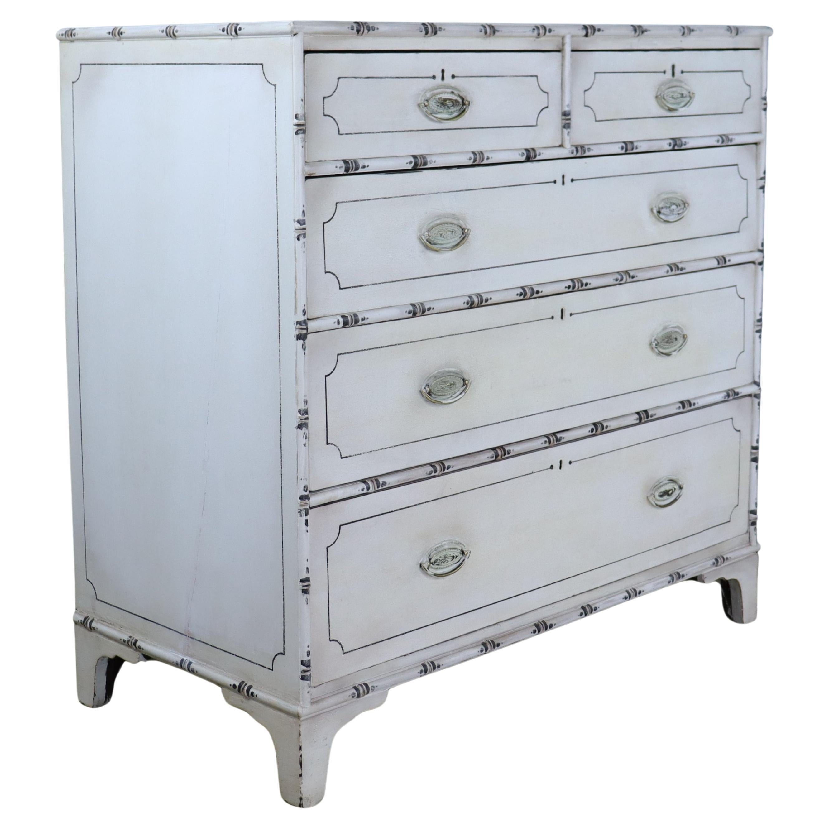 White Painted Regency Faux Bamboo Chest of Drawers