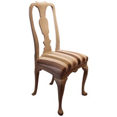 Antique White Painted Rococo Dining Chair with Striped Upholstery from the 1760s