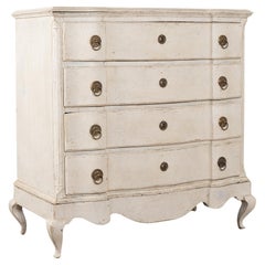 Antique White Painted Rococo Large Chest of Four Drawers, Denmark circa 1800