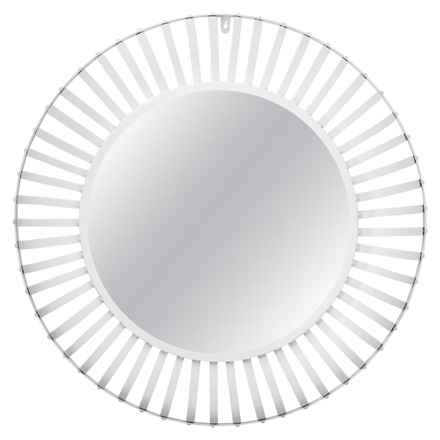 White Painted Round Industrial Mirror