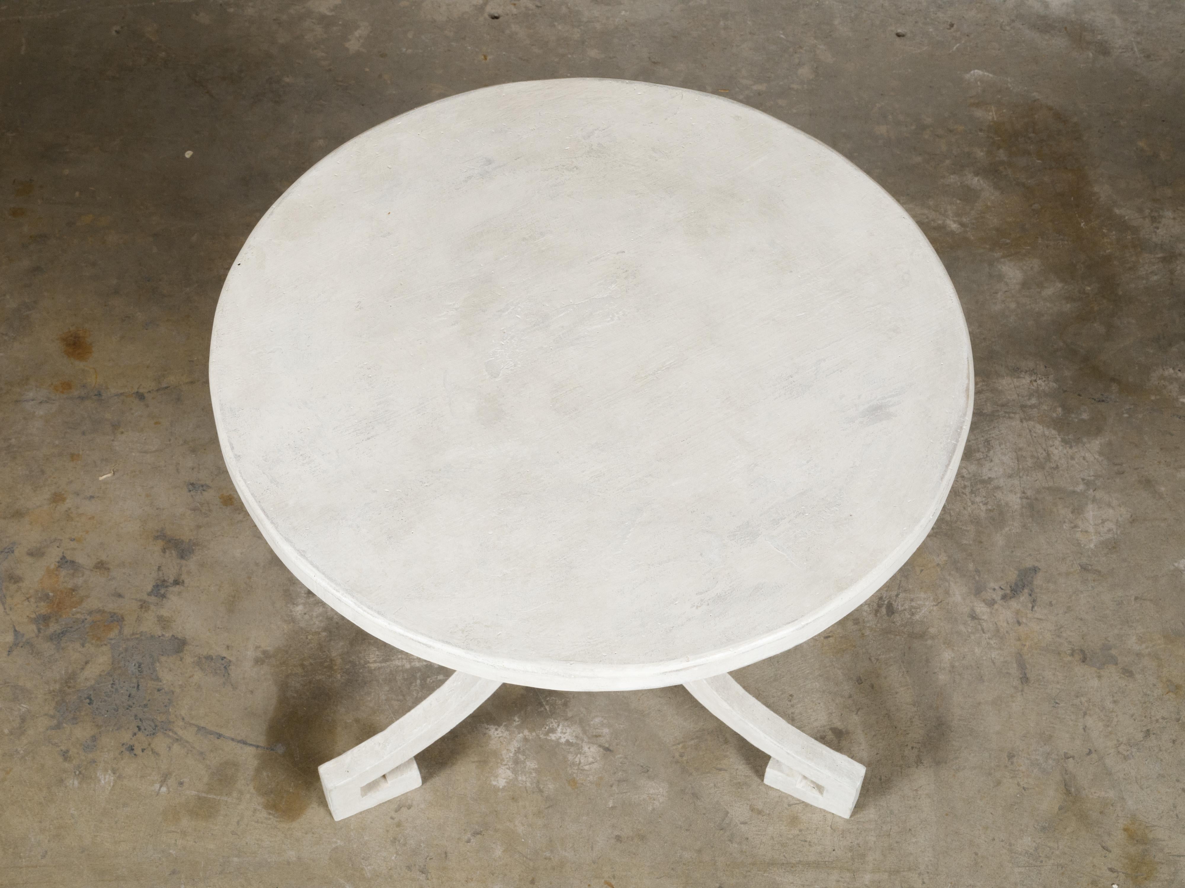 White Painted Round Top Italian Side Table with Tripod Scrolling Legs, Vintage For Sale 5