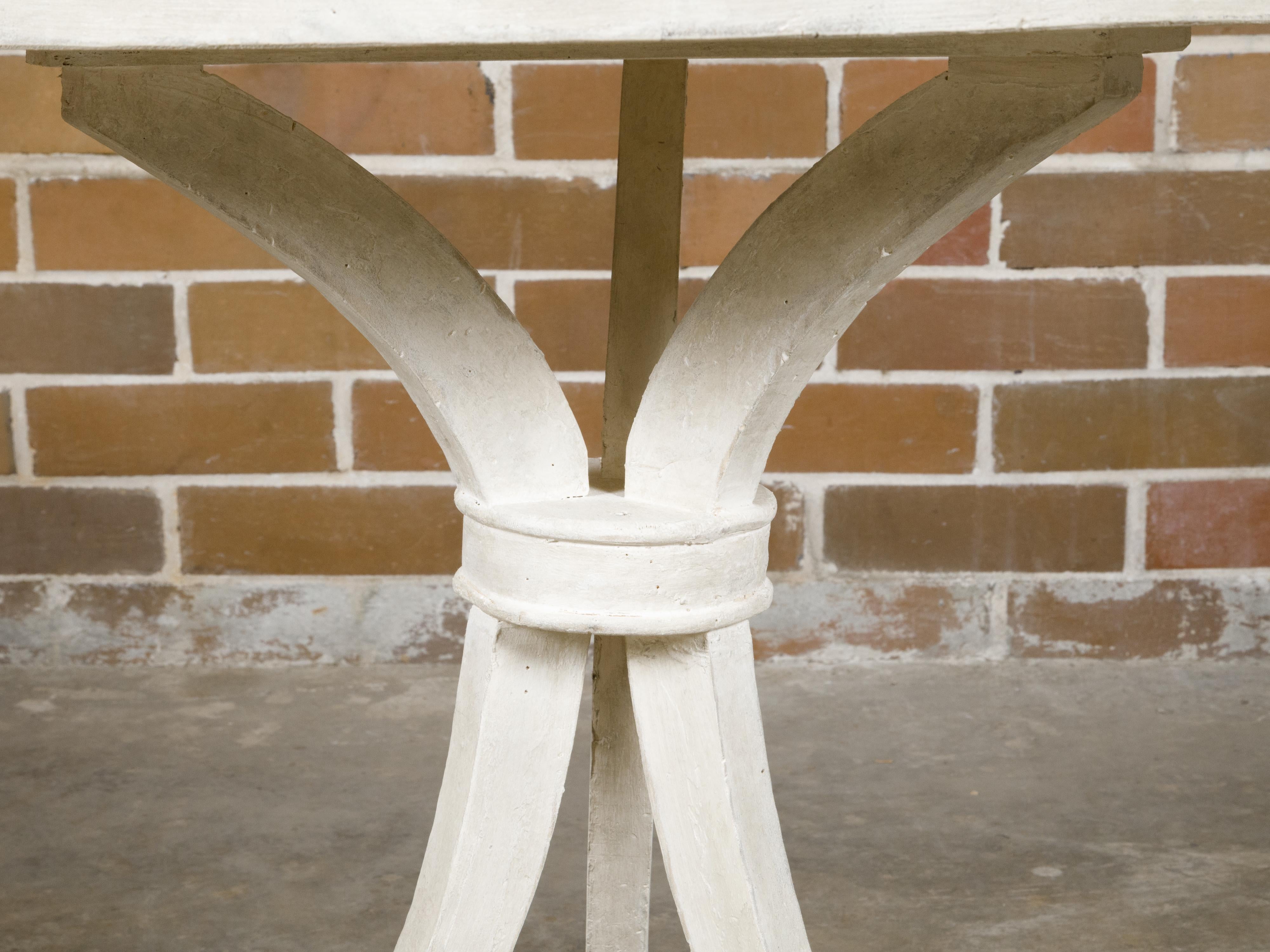 Carved White Painted Round Top Italian Side Table with Tripod Scrolling Legs, Vintage For Sale