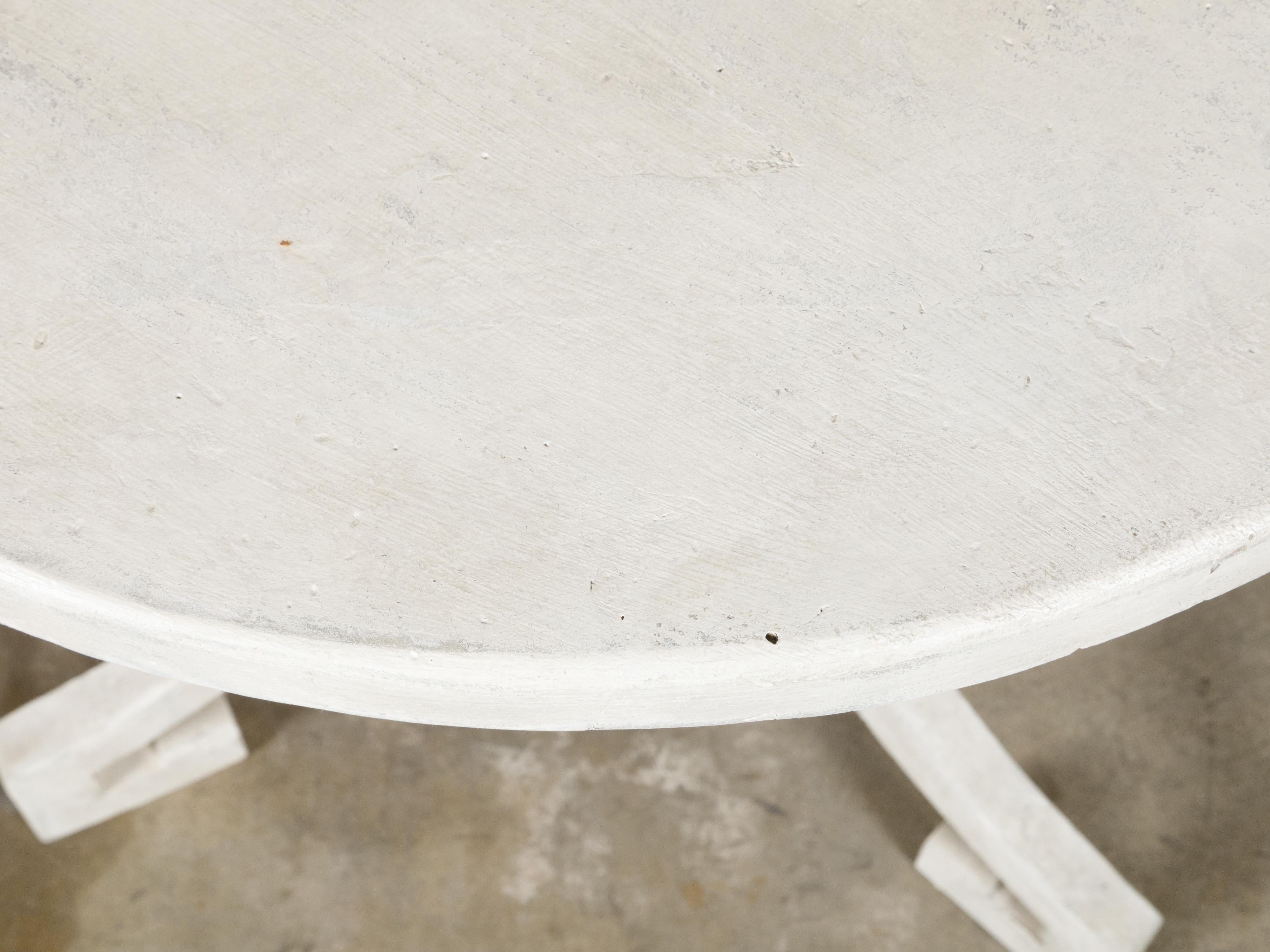 20th Century White Painted Round Top Italian Side Table with Tripod Scrolling Legs, Vintage For Sale