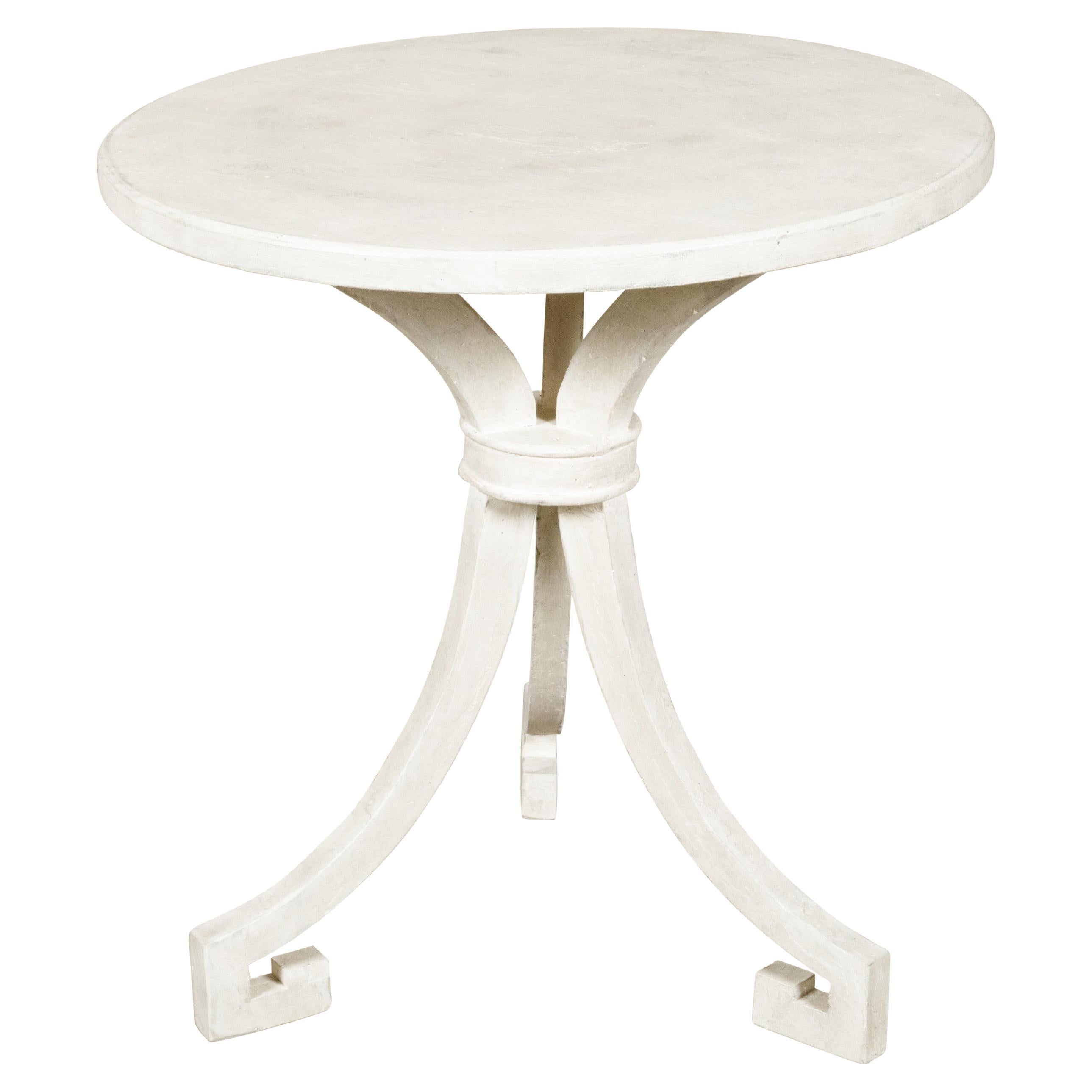 White Painted Round Top Italian Side Table with Tripod Scrolling Legs, Vintage For Sale