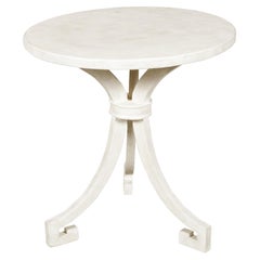 White Painted Round Top Italian Side Table with Tripod Scrolling Legs, Vintage