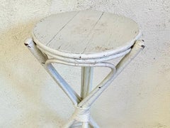 White Painted Round Wicker Side Table