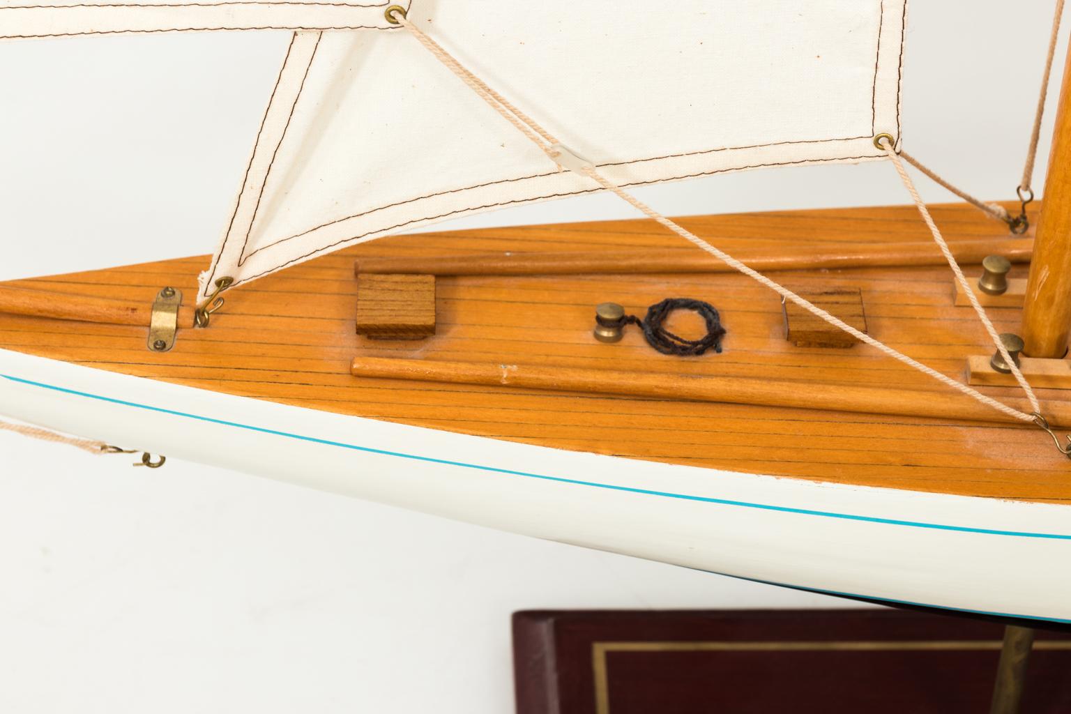 Wood White Painted Sailboat Model