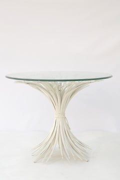 White Painted Sheaf of Wheat Accent Table with Round Glass Top