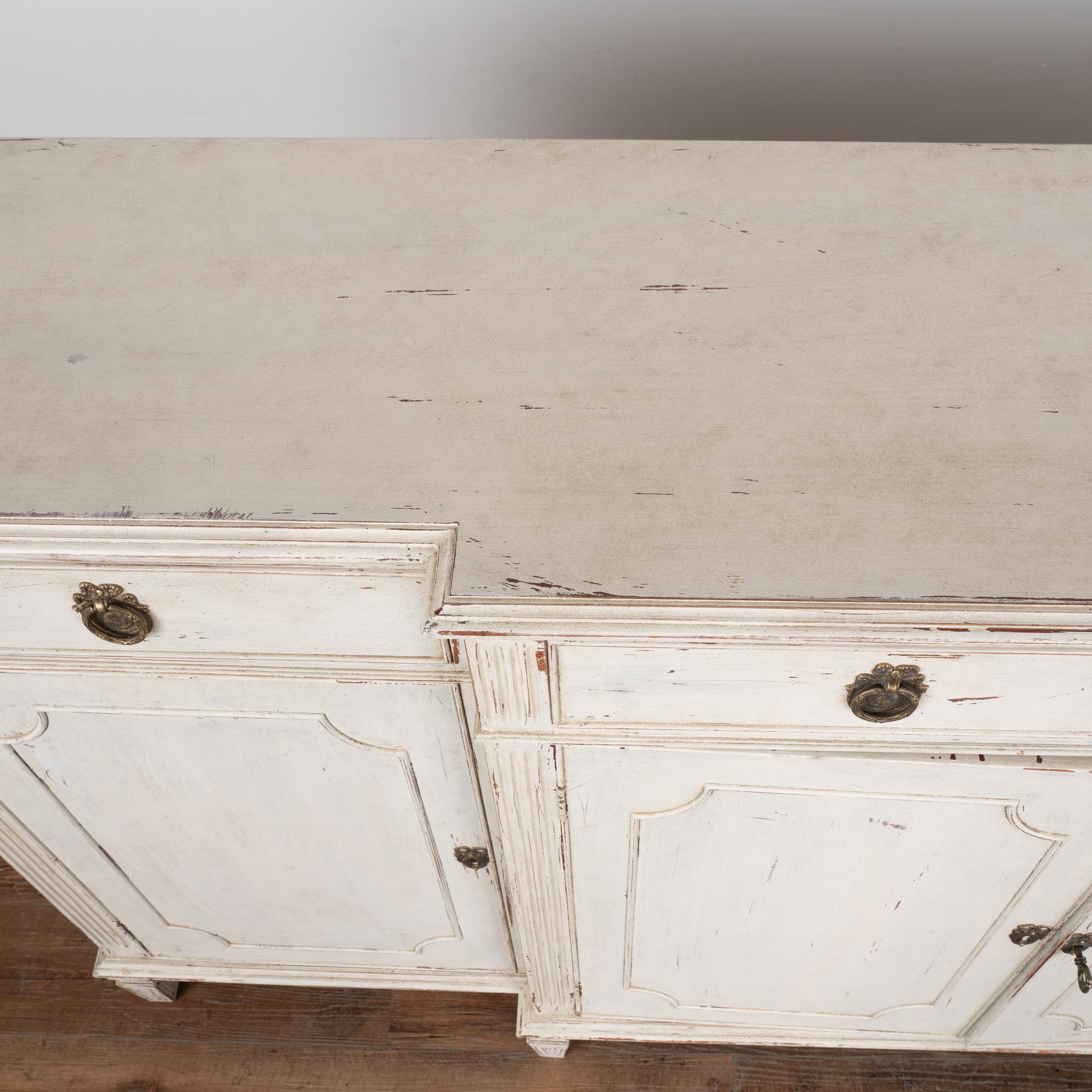 Brass White Painted Sideboard Buffet, Sweden circa 1920